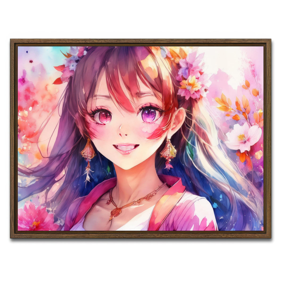 AUTO-MOCKUP WHITE | Anime Girl | 1 Piece | Walnut Framed Canvas | group=4x3