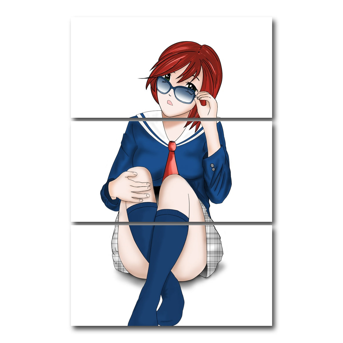 AUTO-MOCKUP WHITE | Anime School Girl | 3 Piece | Gallery Wrap Canvas | group=12x24_stacked
