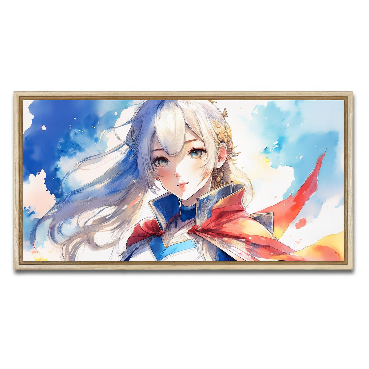 AUTO-MOCKUP WHITE | Anime Super Girl | 1 Piece | Natural Framed Canvas | group=2x1