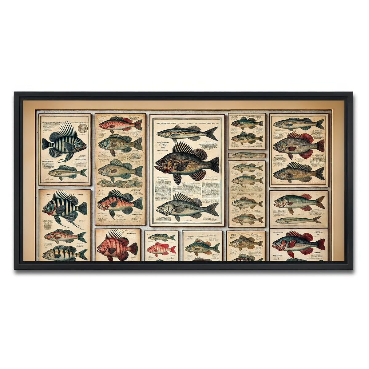 AUTO-MOCKUP WHITE | Antique fish illustrations | 1 Piece | Black Framed Canvas | group=2x1
