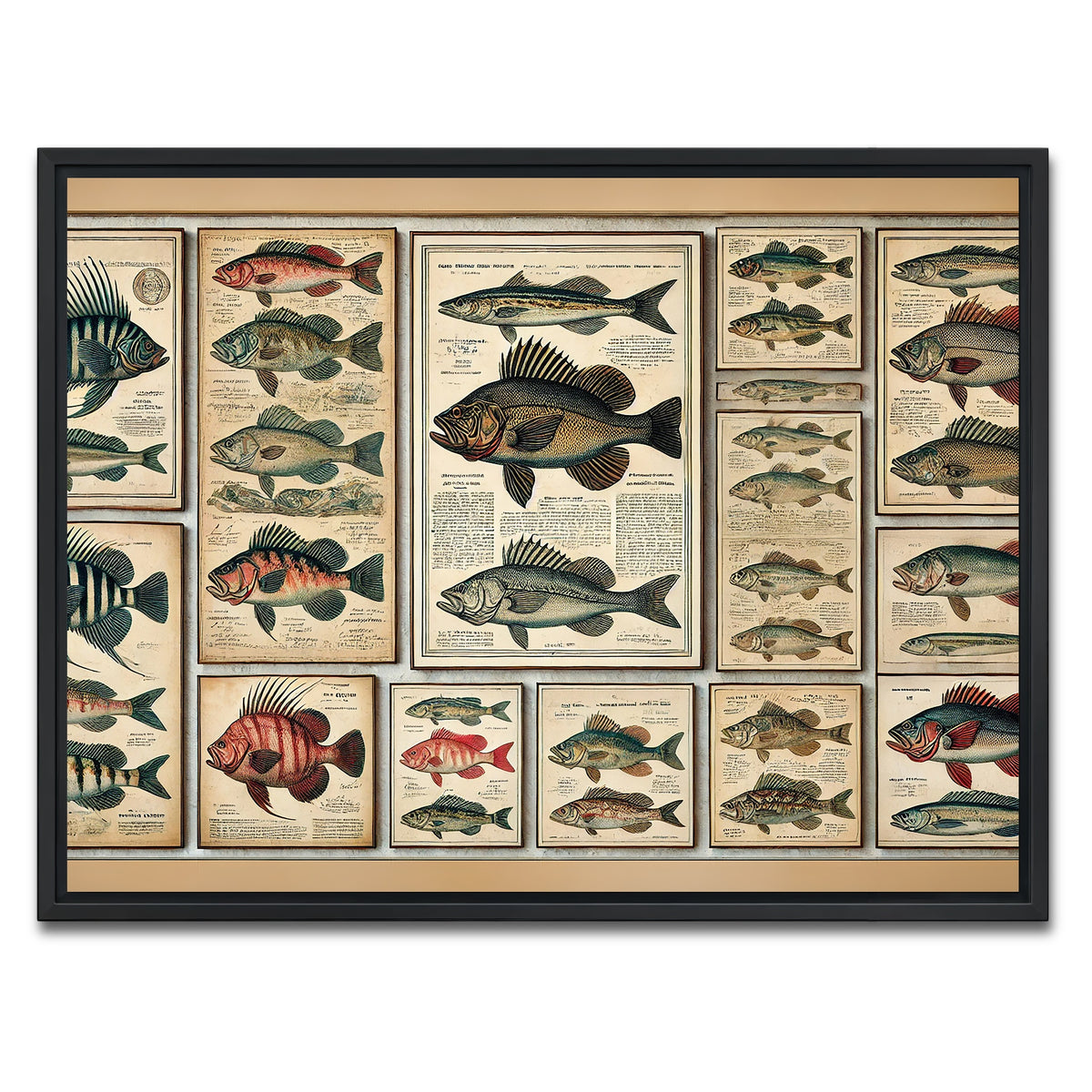AUTO-MOCKUP WHITE | Antique fish illustrations | 1 Piece | Black Framed Canvas | group=4x3