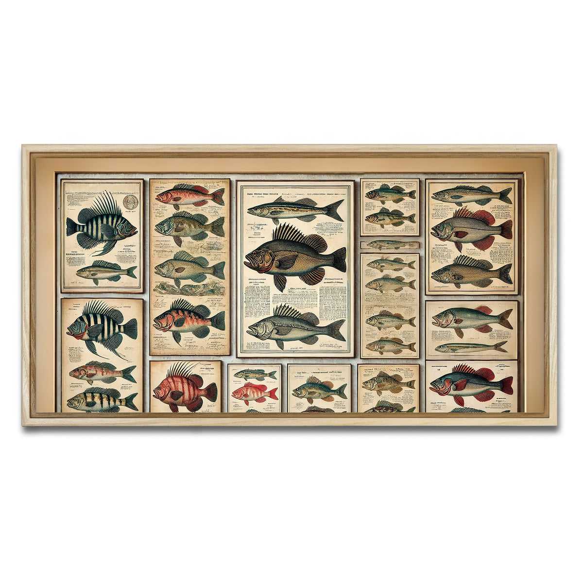 AUTO-MOCKUP WHITE | Antique fish illustrations | 1 Piece | Natural Framed Canvas | group=2x1
