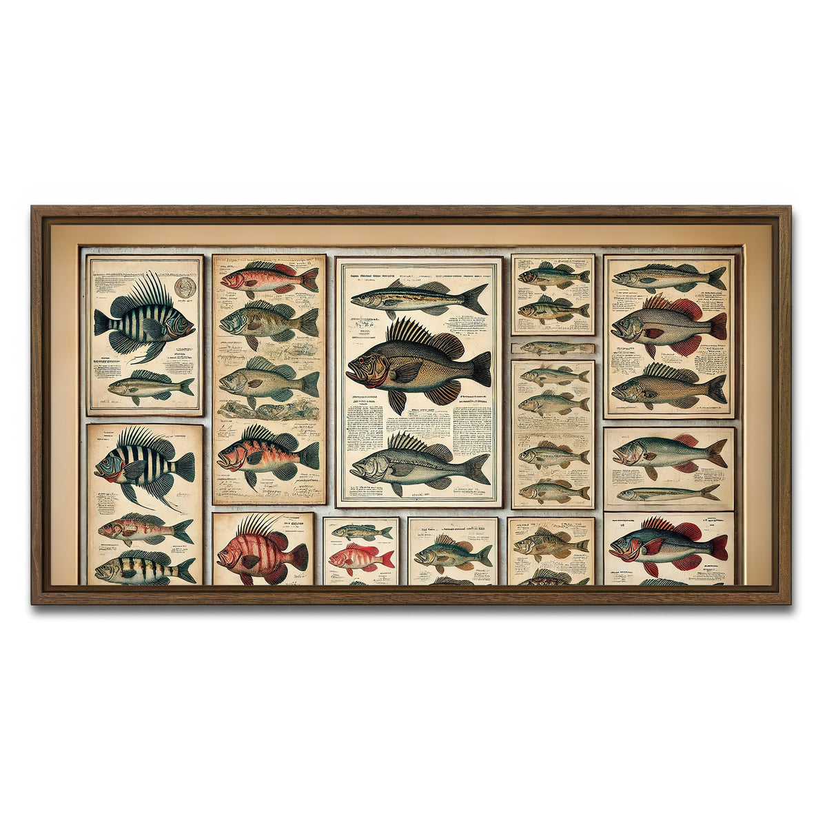 AUTO-MOCKUP WHITE | Antique fish illustrations | 1 Piece | Walnut Framed Canvas | group=2x1