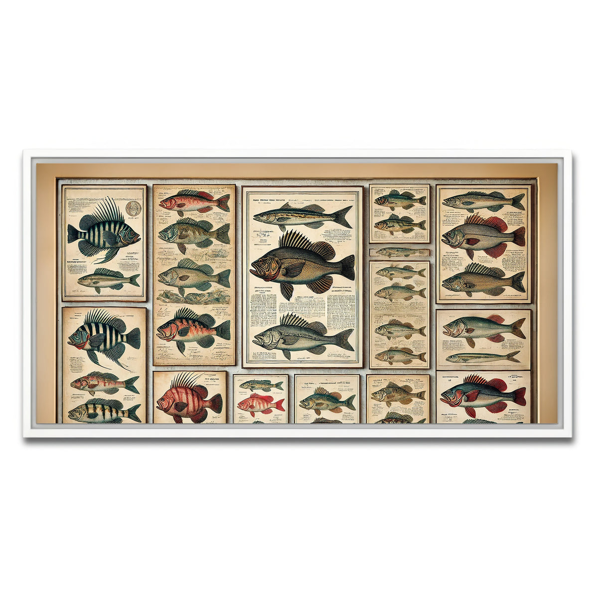 AUTO-MOCKUP WHITE | Antique fish illustrations | 1 Piece | White Framed Canvas | group=2x1