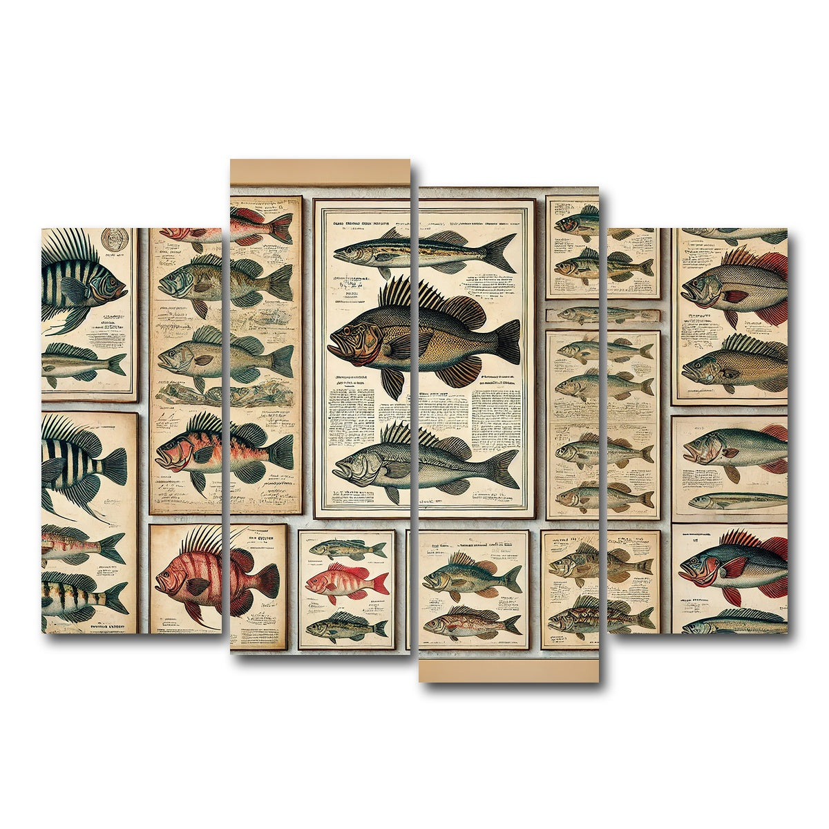 AUTO-MOCKUP WHITE | Antique fish illustrations | 4 Piece | Gallery Wrap Canvas | group=4_normal