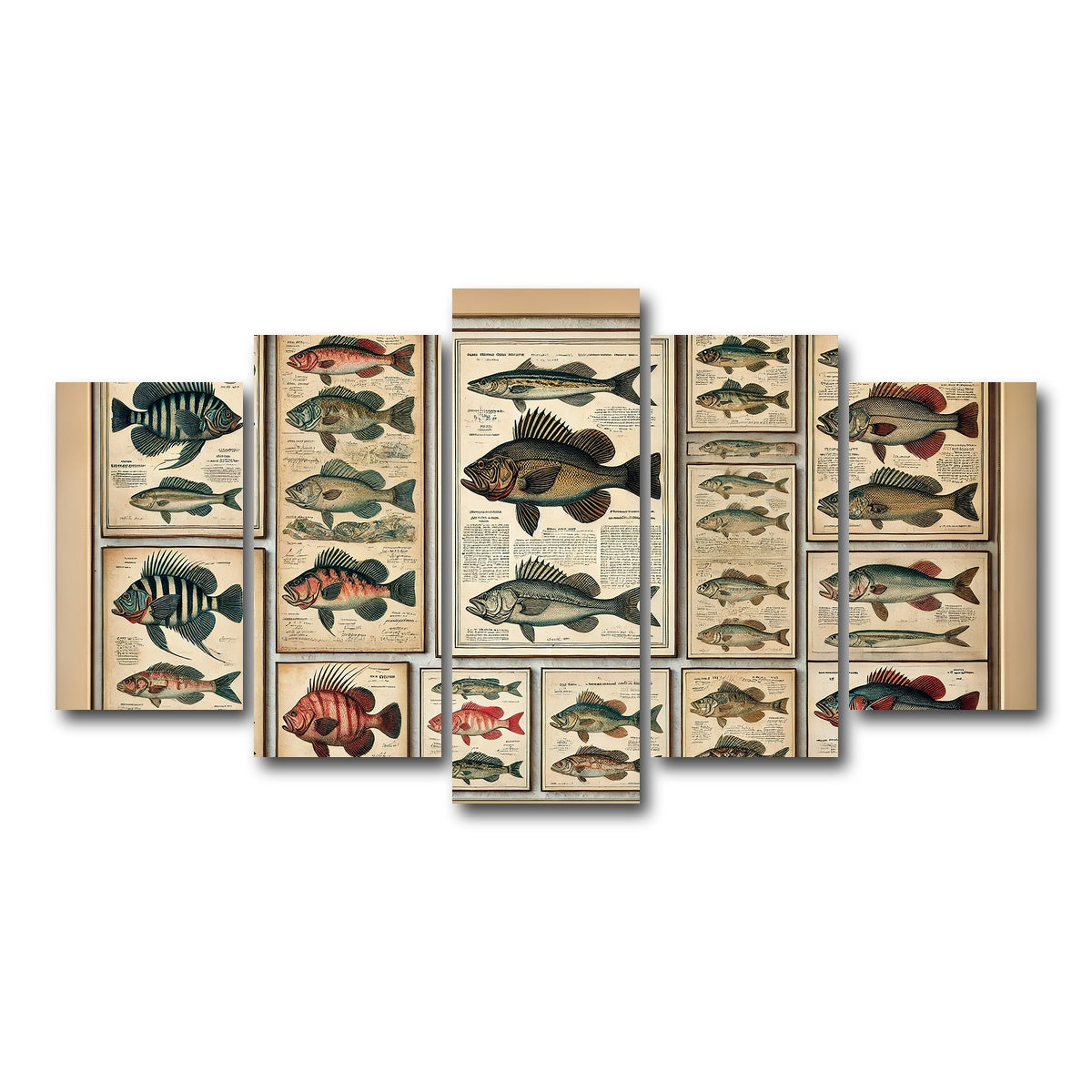 AUTO-MOCKUP WHITE | Antique fish illustrations | 5 Piece | Gallery Wrap Canvas | group=5_normal