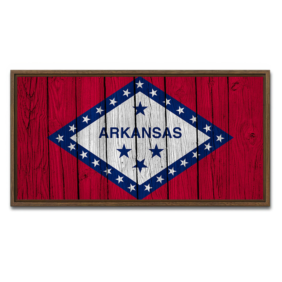 AUTO-MOCKUP WHITE | Arkansas State Flag | 1 Piece | Walnut Framed Canvas | group=2x1