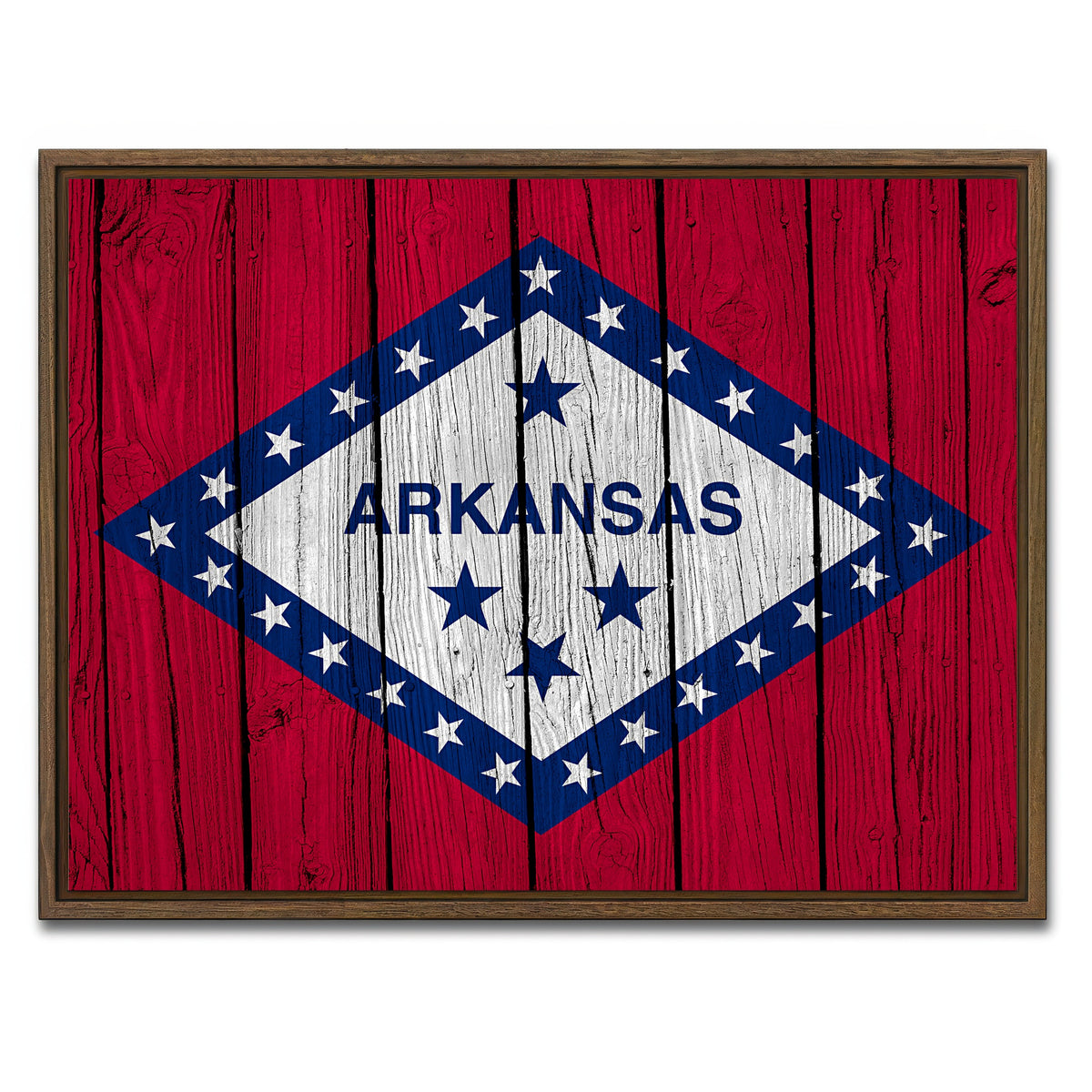 AUTO-MOCKUP WHITE | Arkansas State Flag | 1 Piece | Walnut Framed Canvas | group=4x3
