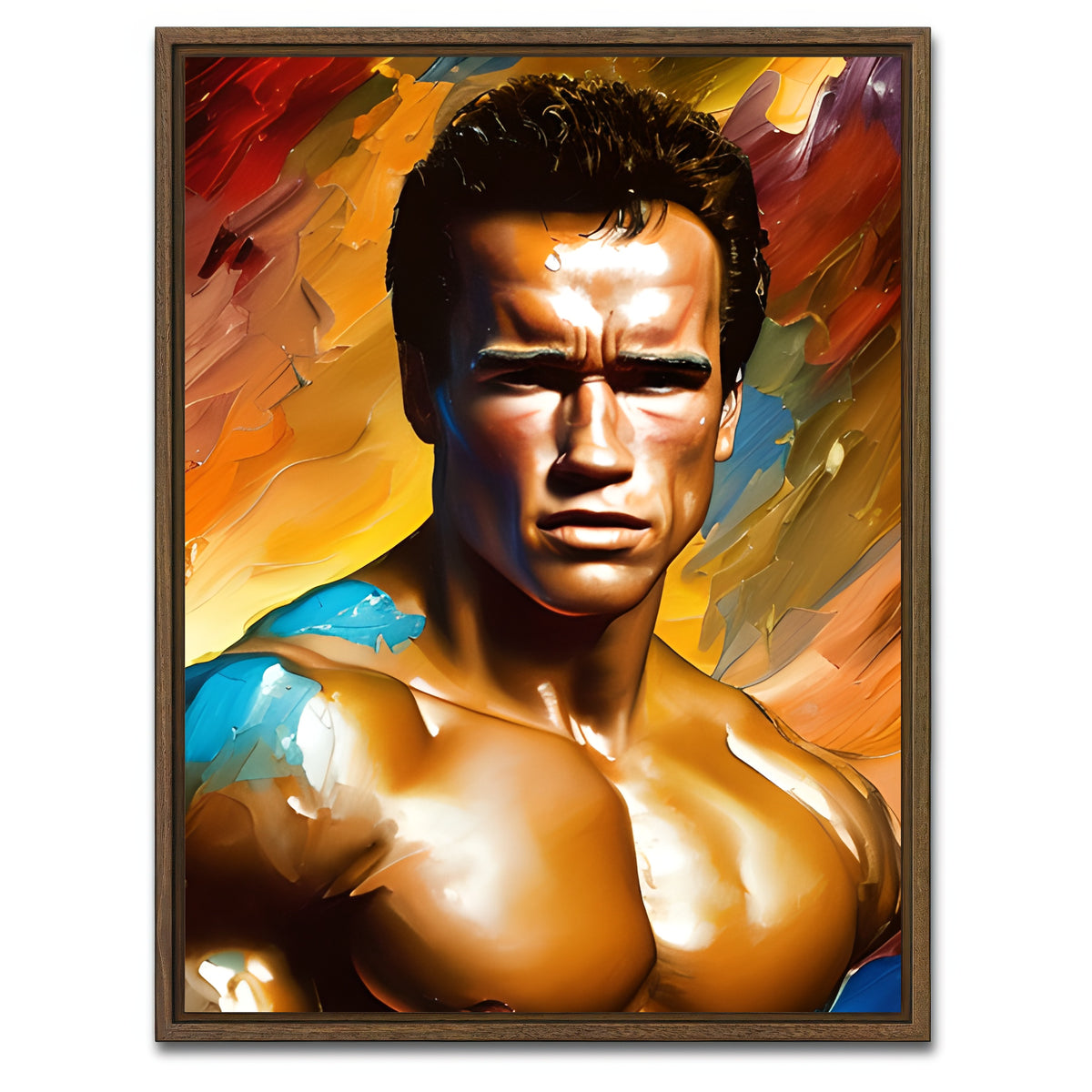 AUTO-MOCKUP WHITE | Arnold Schwarzenegger Pecs | 1 Piece | Walnut Framed Canvas | group=3x4