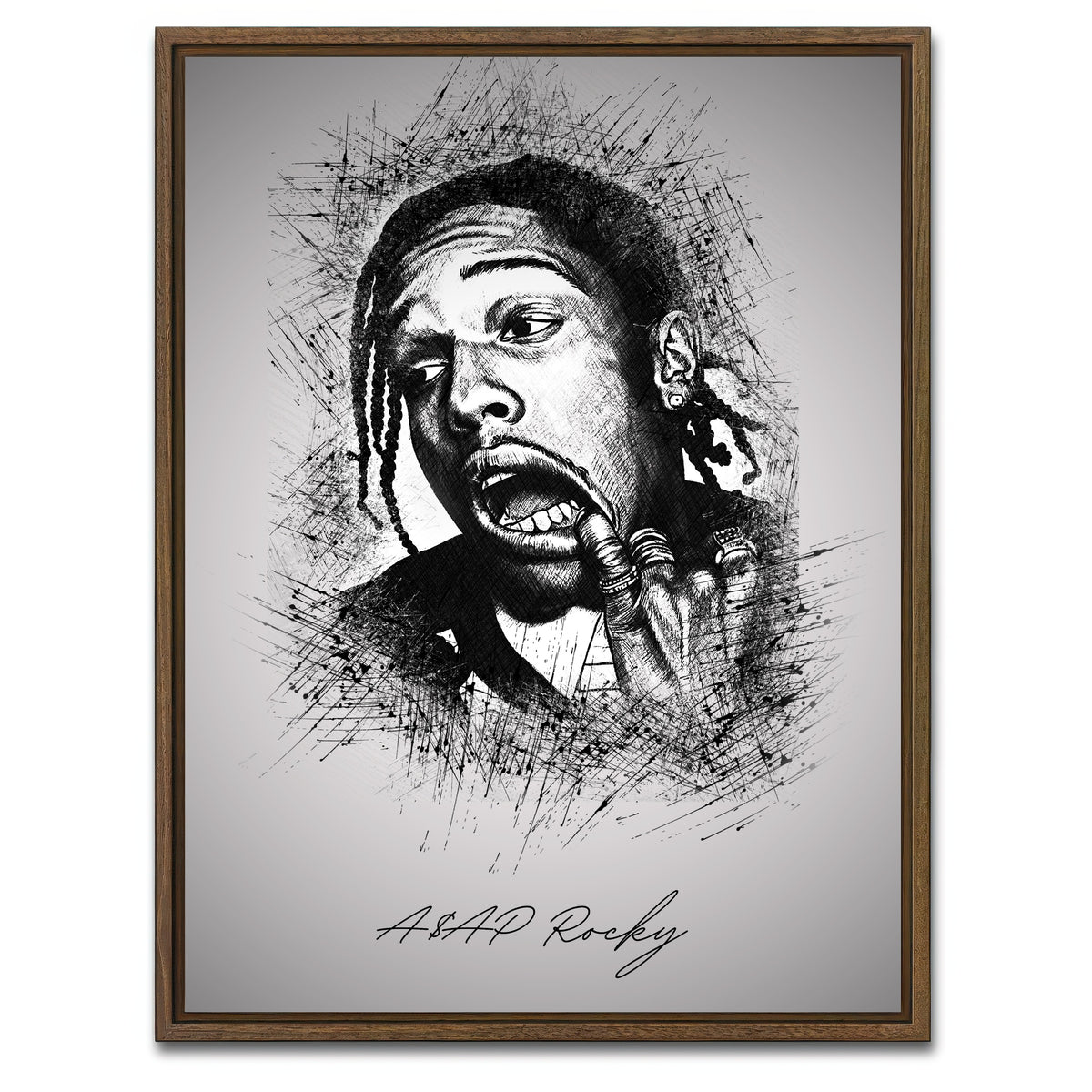 AUTO-MOCKUP WHITE | Asap Rocky Teeth | 1 Piece | Walnut Framed Canvas | group=3x4
