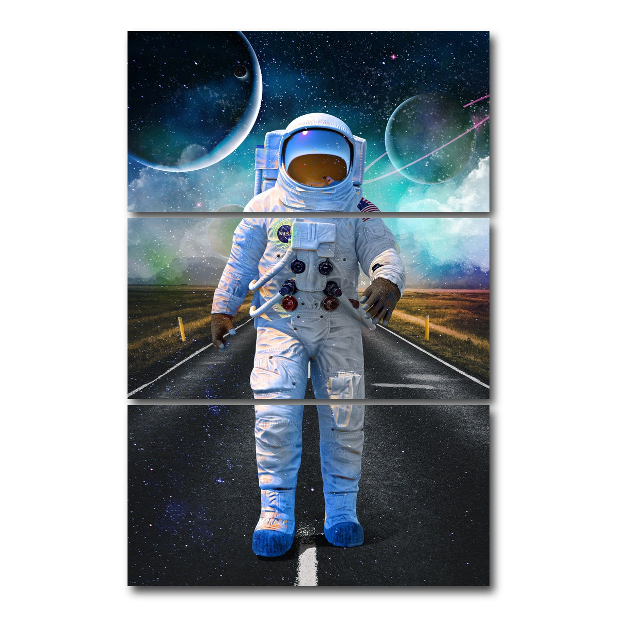 AUTO-MOCKUP WHITE | Astronaut Road | 3 Piece | Gallery Wrap Canvas | group=12x24_stacked