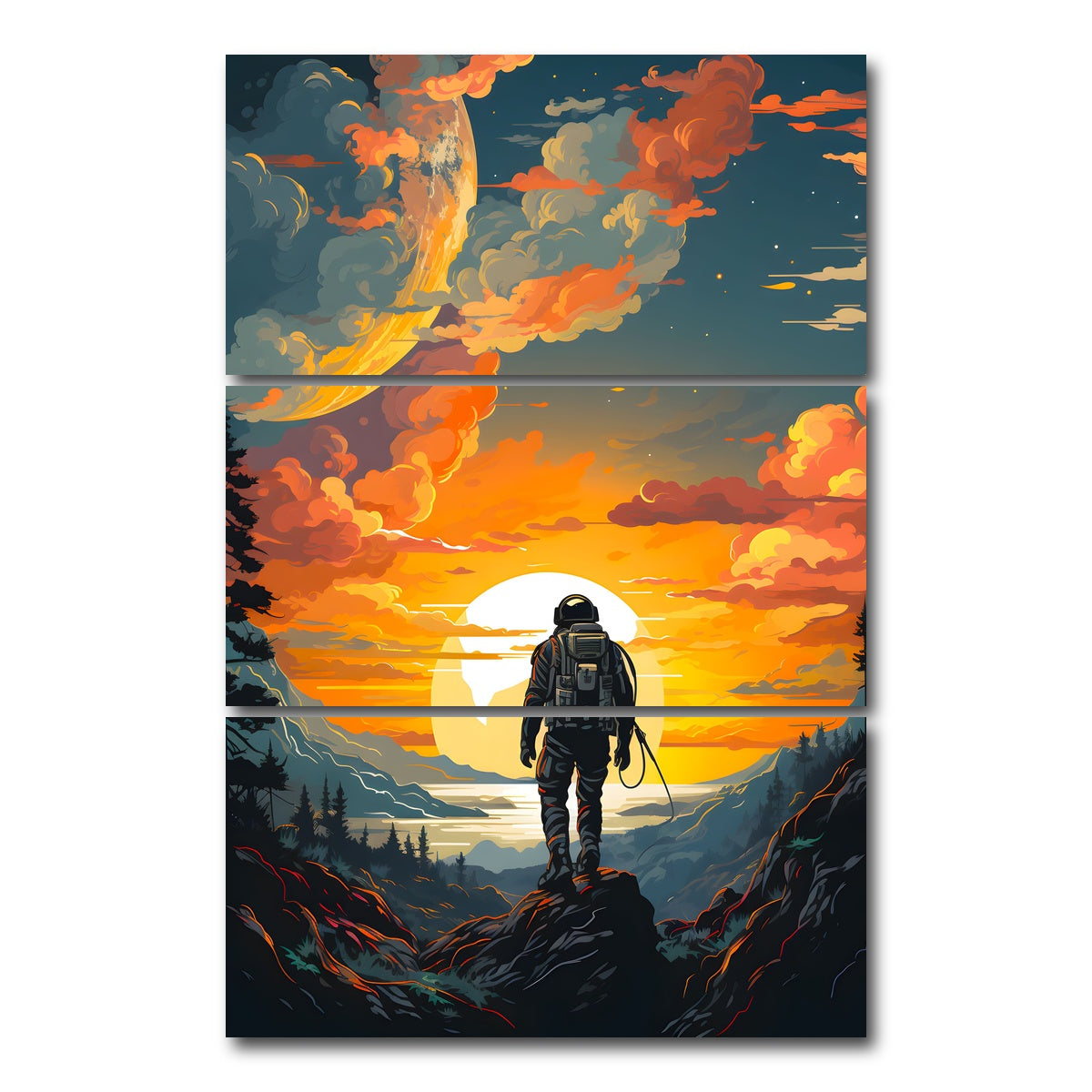 AUTO-MOCKUP WHITE | Astronaut Travelling | 3 Piece | Gallery Wrap Canvas | group=12x24_stacked
