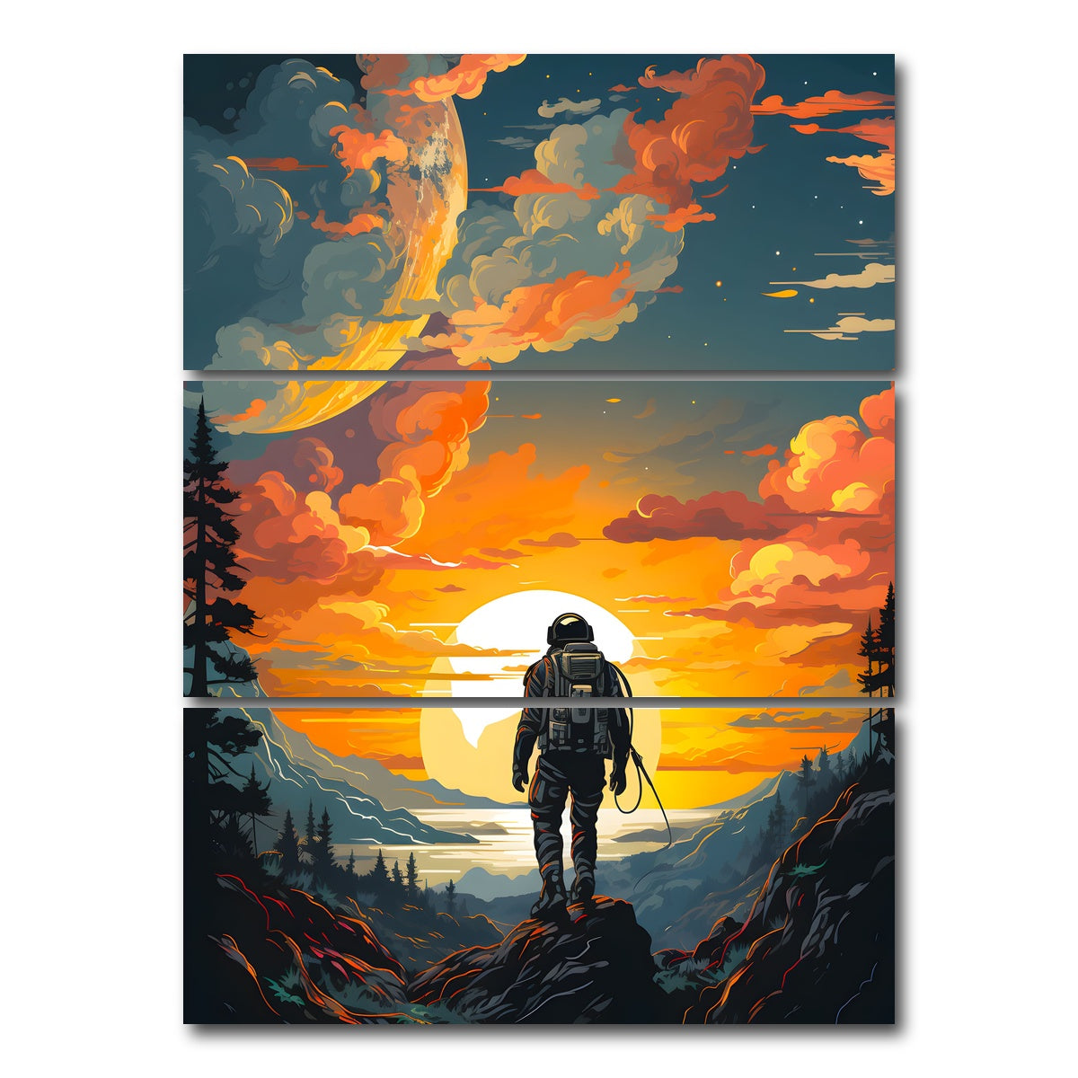 AUTO-MOCKUP WHITE | Astronaut Travelling | 3 Piece | Gallery Wrap Canvas | group=8x18_stacked