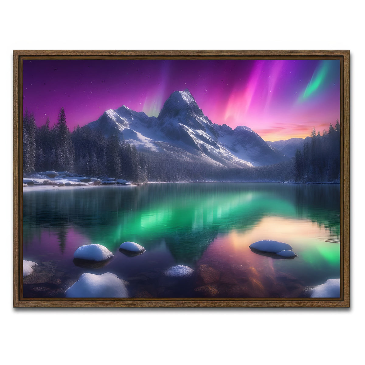 AUTO-MOCKUP WHITE | Aurora Mountain | 1 Piece | Walnut Framed Canvas | group=4x3