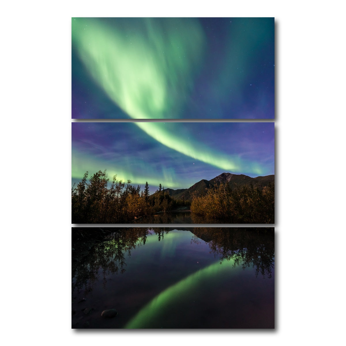 AUTO-MOCKUP WHITE | Aurora Reflections | 3 Piece | Gallery Wrap Canvas | group=12x24_stacked