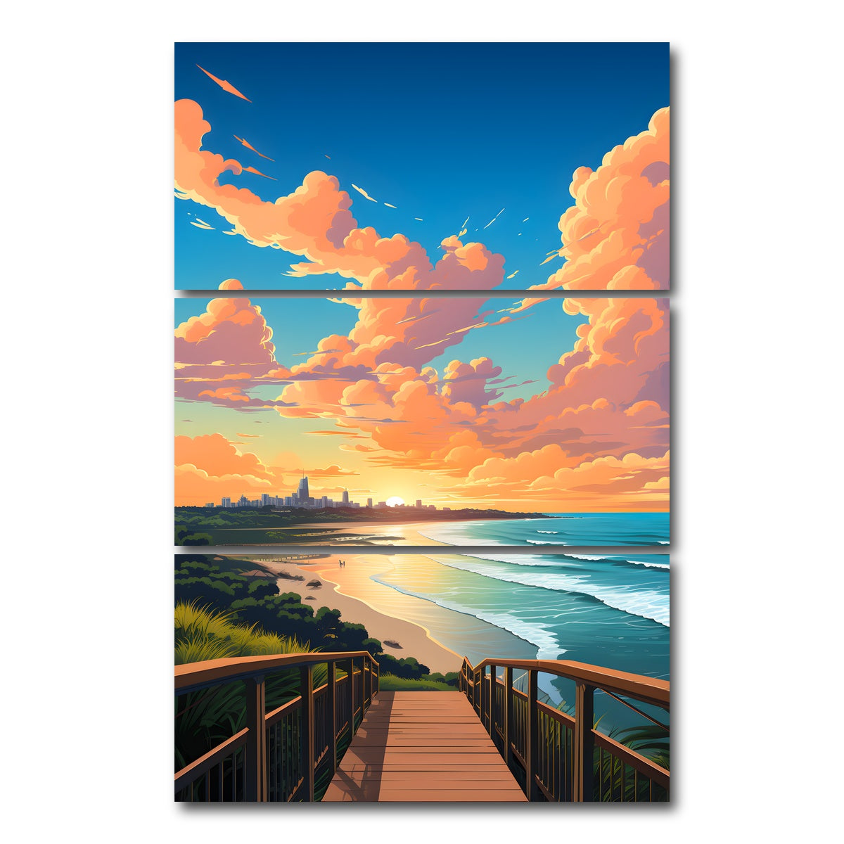 AUTO-MOCKUP WHITE | Australia - Gold Coast beach | 3 Piece | Gallery Wrap Canvas | group=12x24_stacked