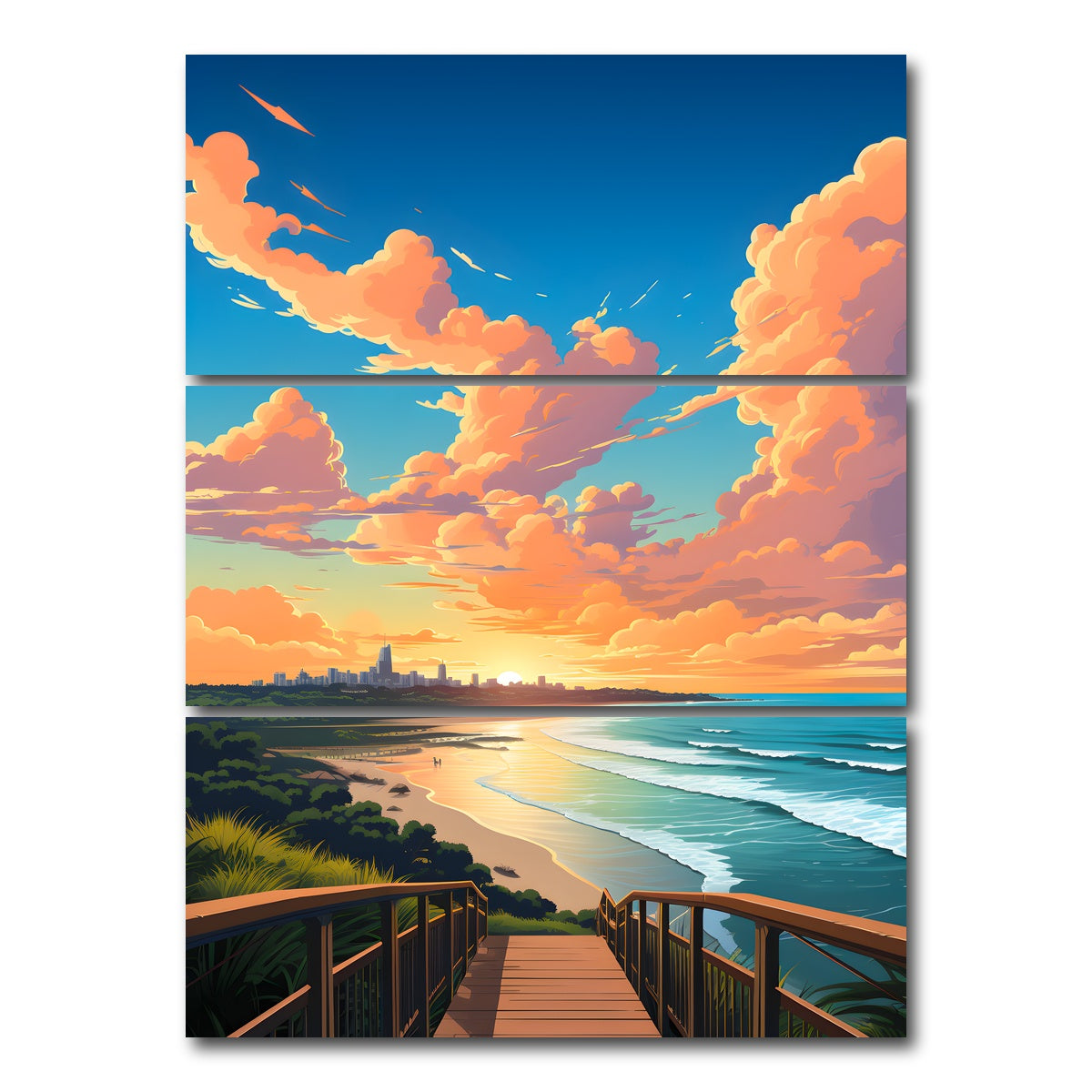AUTO-MOCKUP WHITE | Australia - Gold Coast beach | 3 Piece | Gallery Wrap Canvas | group=8x18_stacked