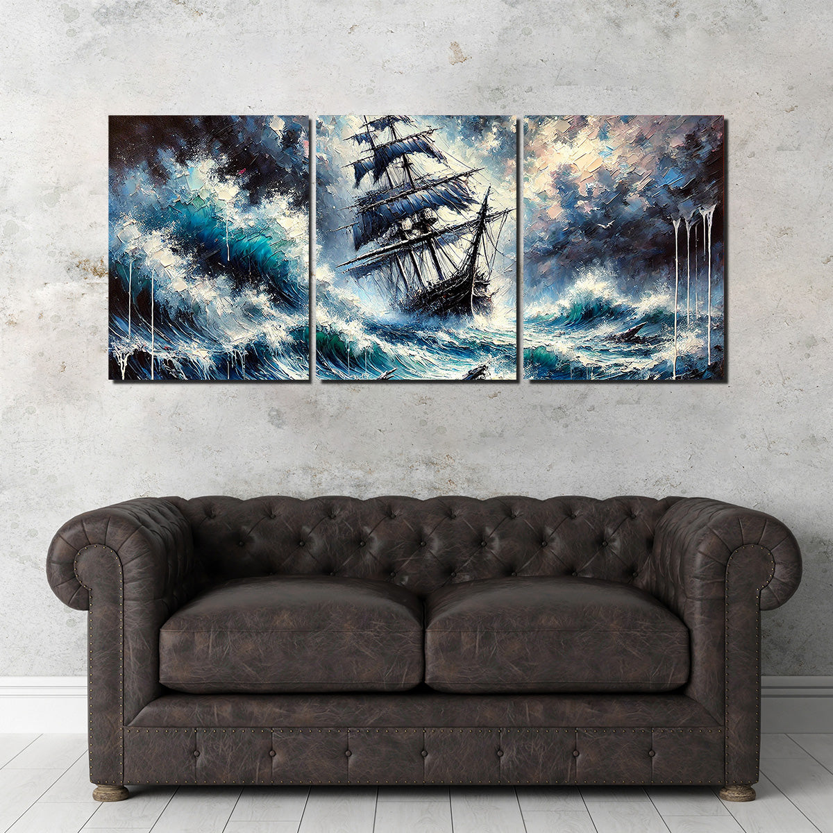 Vintage Ship Oil Painting Wall Art