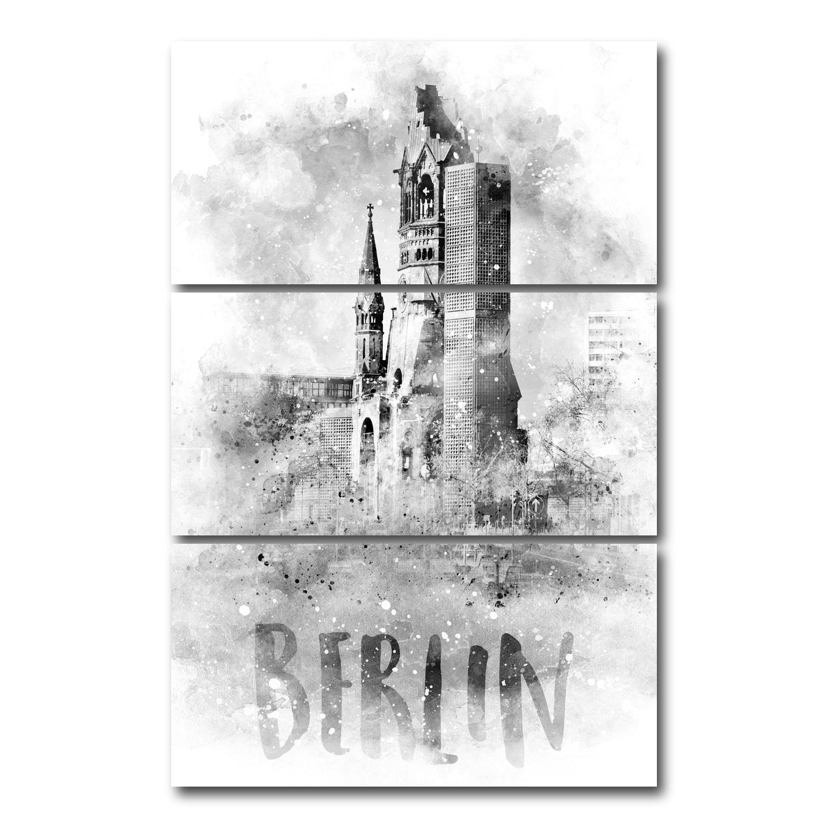 AUTO-MOCKUP WHITE | BERLIN Kaiser Wilhelm Memorial Church | 3 Piece | Gallery Wrap Canvas | group=12x24_stacked