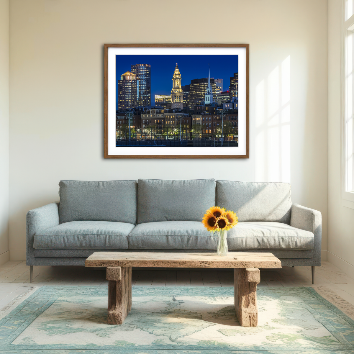 AUTO-MOCKUP ROOM | Boston Evening Skyline of North End & Financial District Wall Art