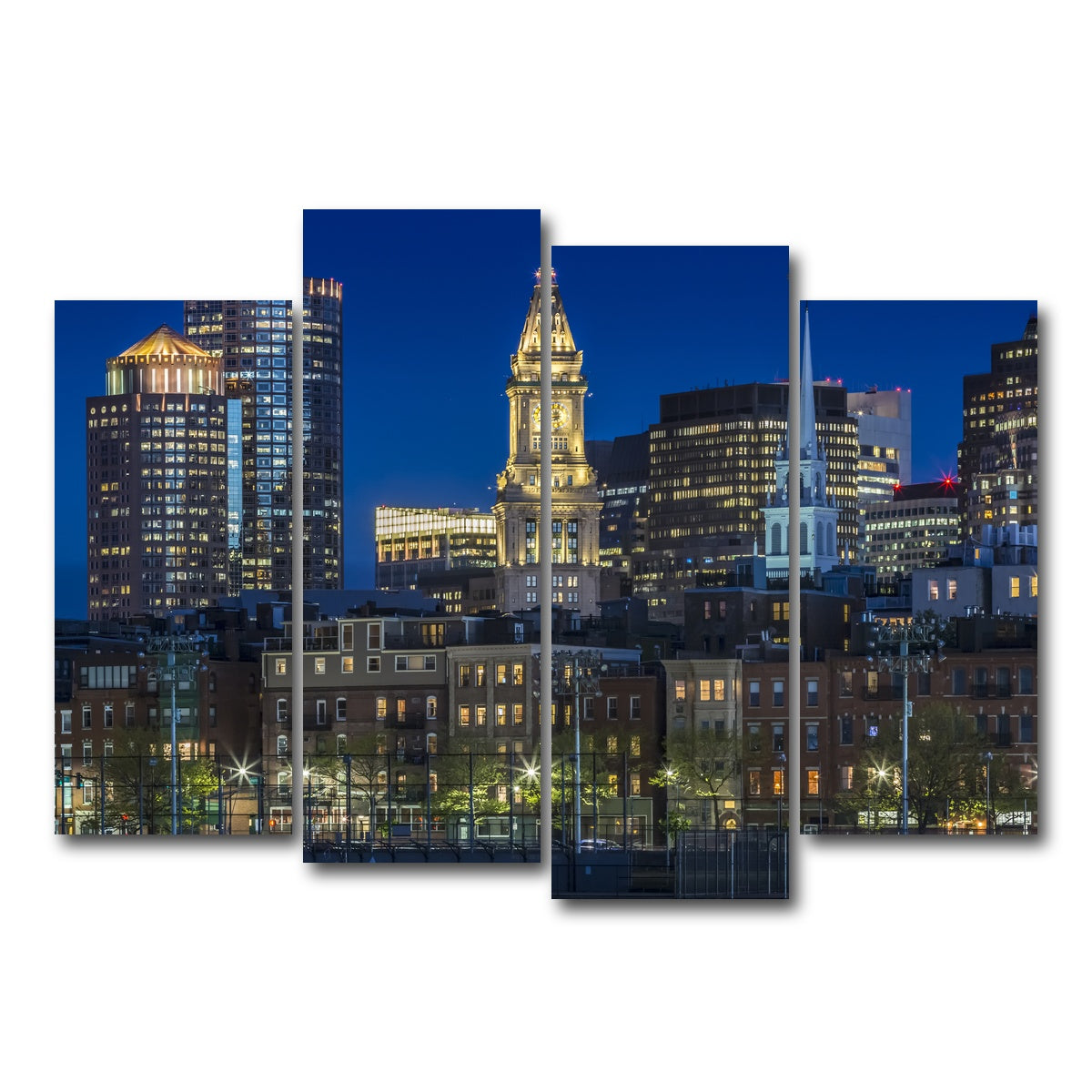 AUTO-MOCKUP WHITE | BOSTON Evening Skyline of North End & Financial District | 4 Piece | Gallery Wrap Canvas | group=4_normal