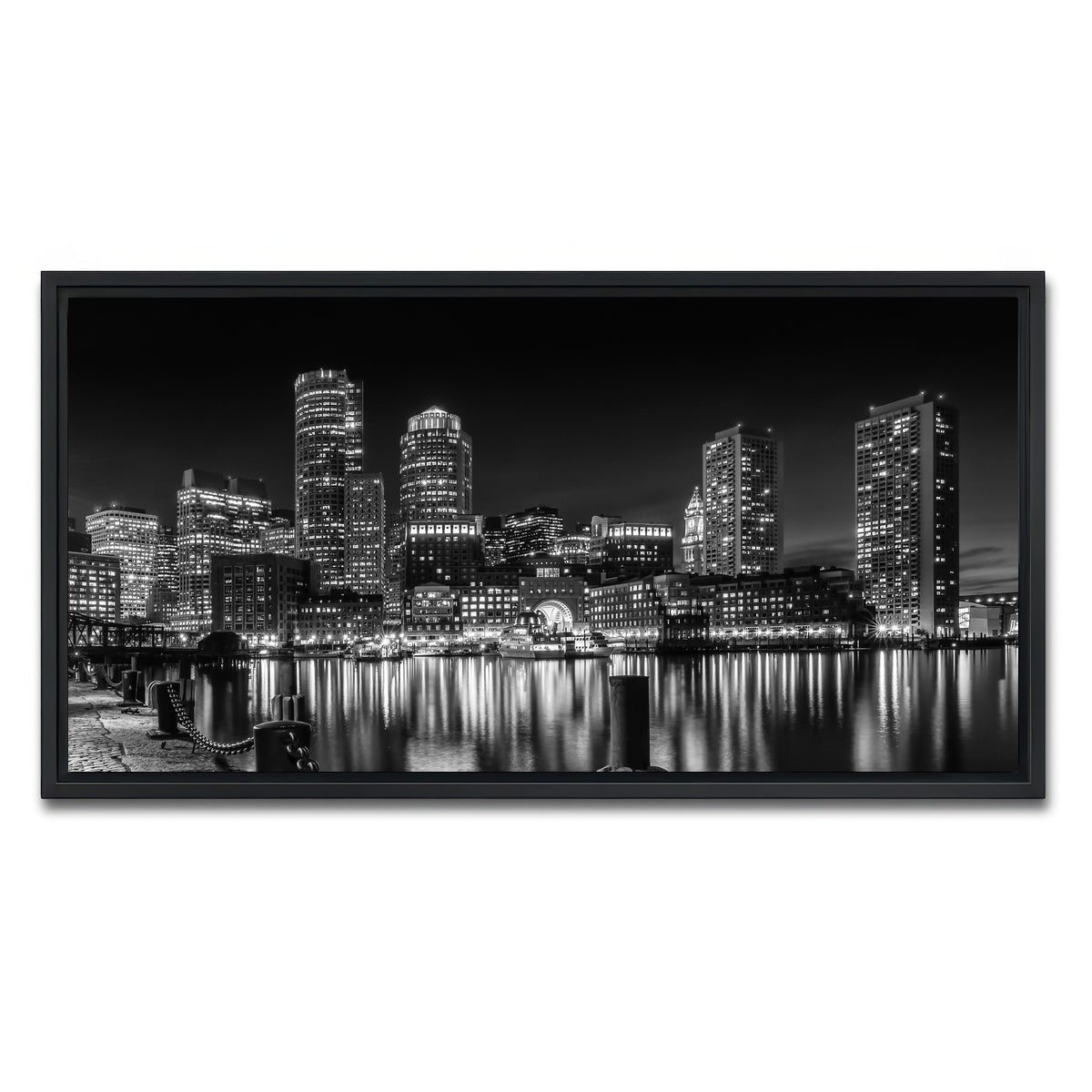 AUTO-MOCKUP WHITE | BOSTON Monochrome Skyline Night | 1 Piece | Black Framed Canvas | group=2x1