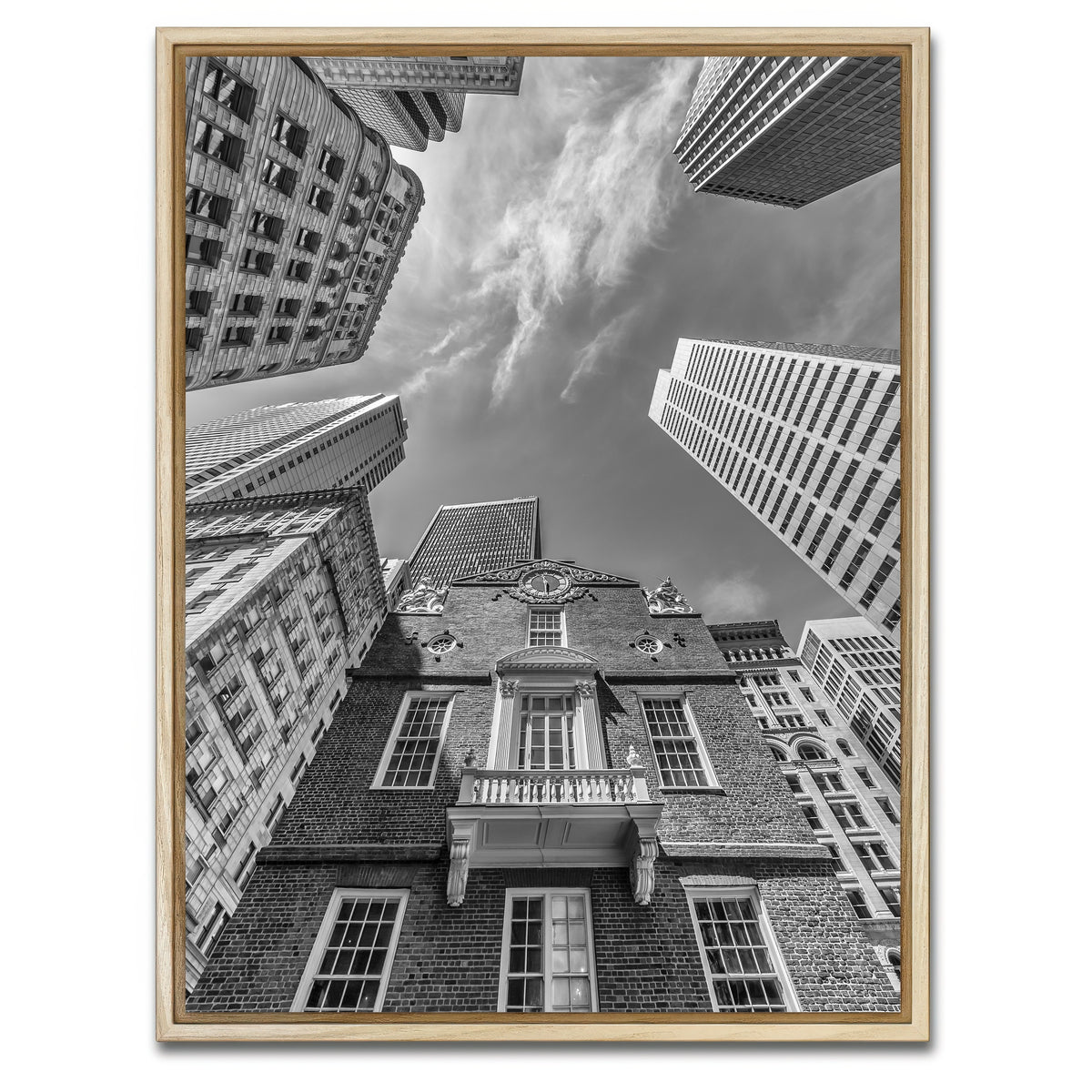 AUTO-MOCKUP WHITE | BOSTON Old State House Monochrome | 1 Piece | Natural Framed Canvas | group=3x4