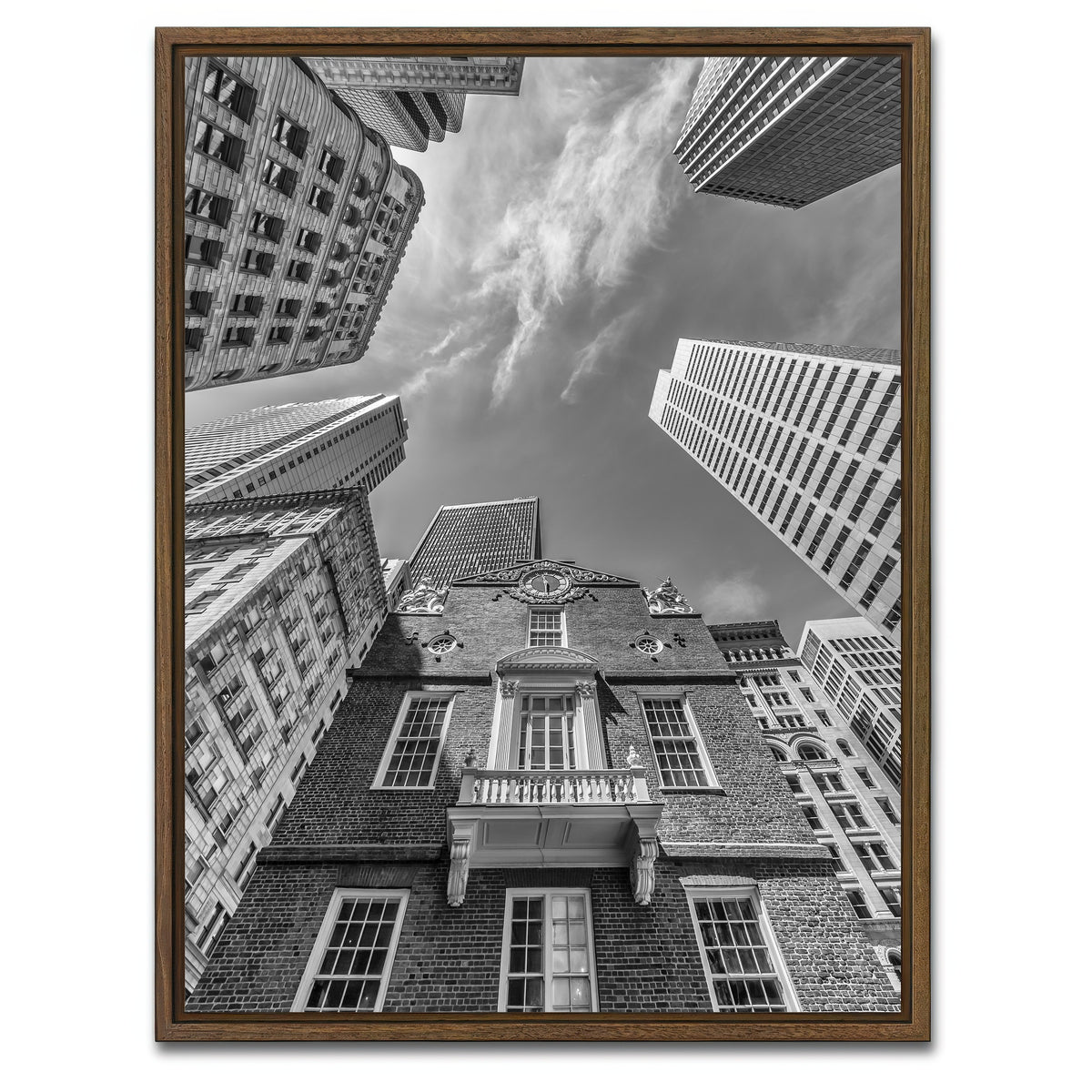 AUTO-MOCKUP WHITE | BOSTON Old State House Monochrome | 1 Piece | Walnut Framed Canvas | group=3x4