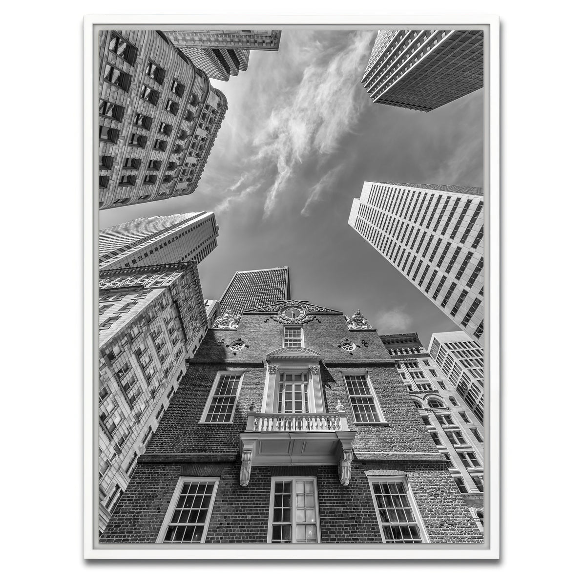 AUTO-MOCKUP WHITE | BOSTON Old State House Monochrome | 1 Piece | White Framed Canvas | group=3x4