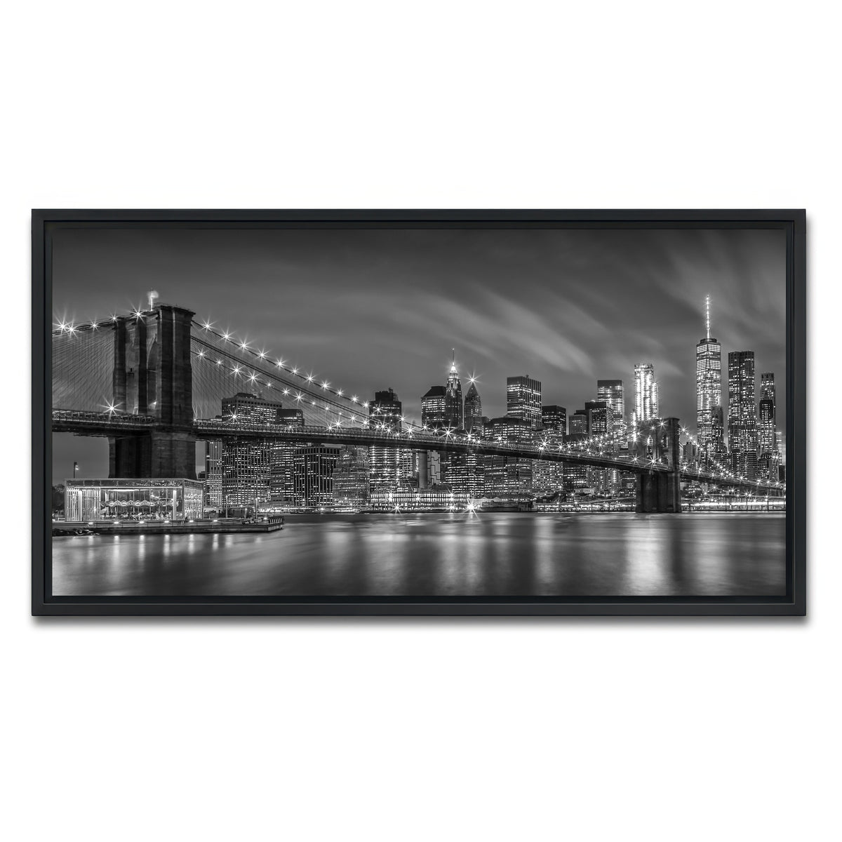 AUTO-MOCKUP WHITE | BROOKLYN BRIDGE Monochrome | 1 Piece | Black Framed Canvas | group=2x1