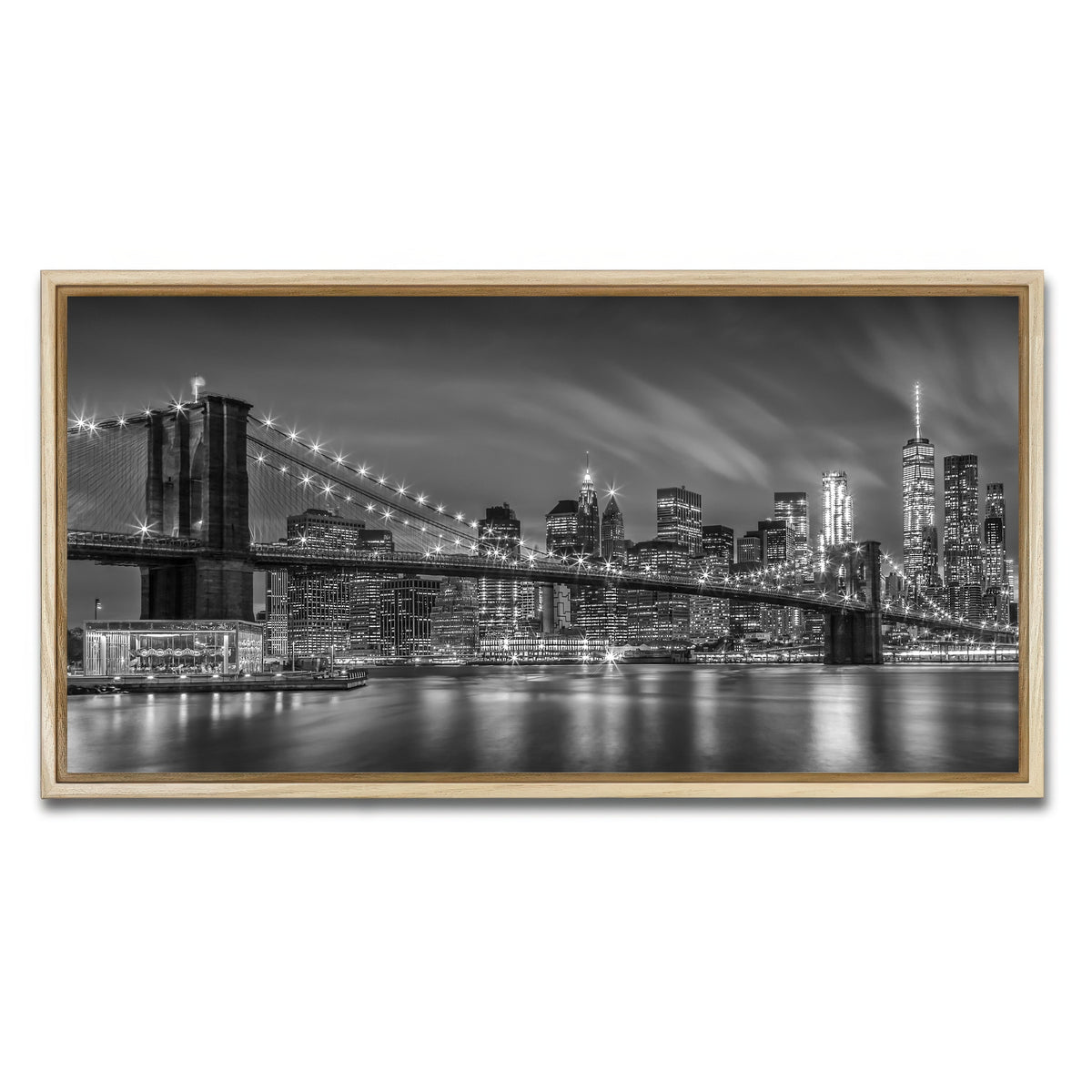 AUTO-MOCKUP WHITE | BROOKLYN BRIDGE Monochrome | 1 Piece | Natural Framed Canvas | group=2x1