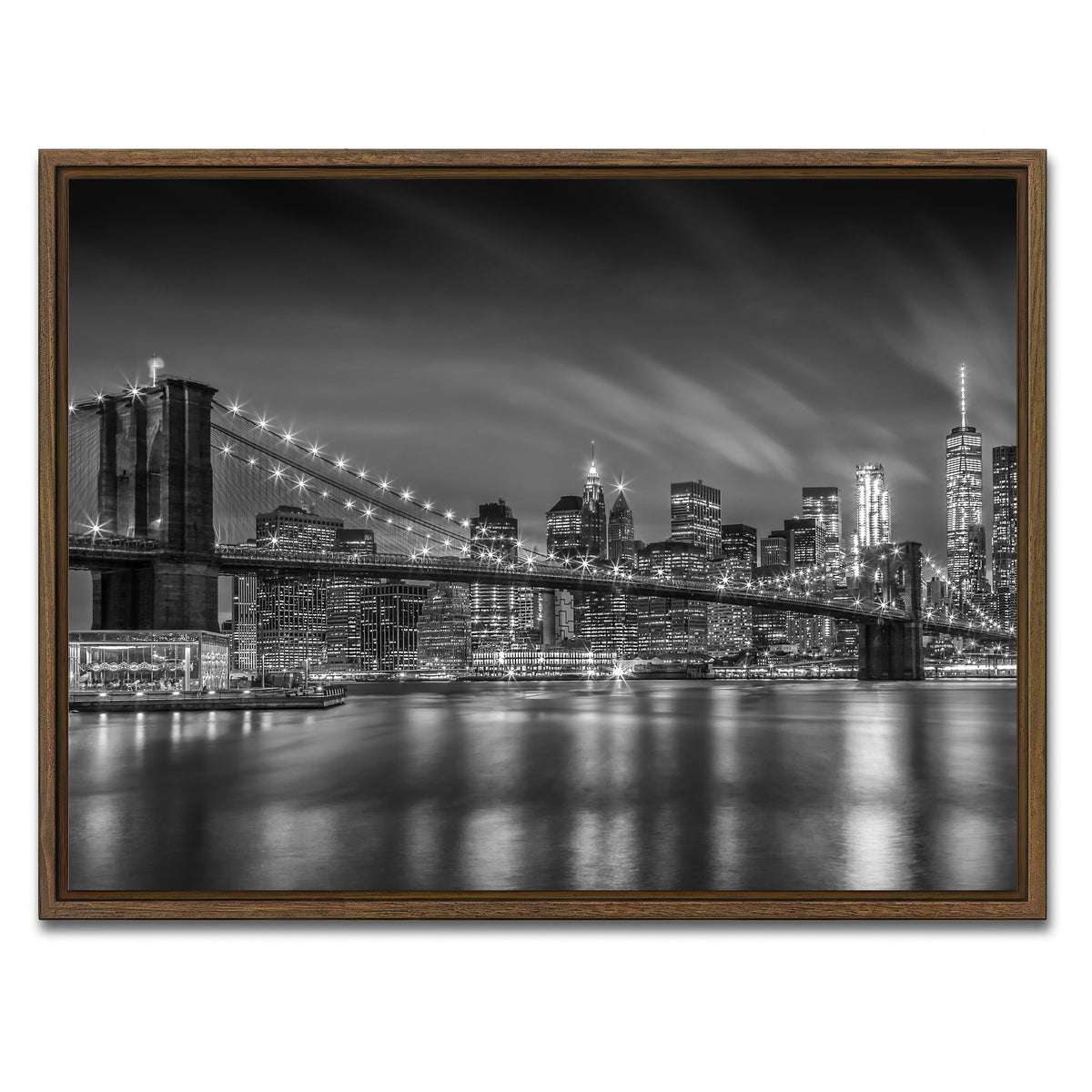 AUTO-MOCKUP WHITE | BROOKLYN BRIDGE Monochrome | 1 Piece | Walnut Framed Canvas | group=4x3