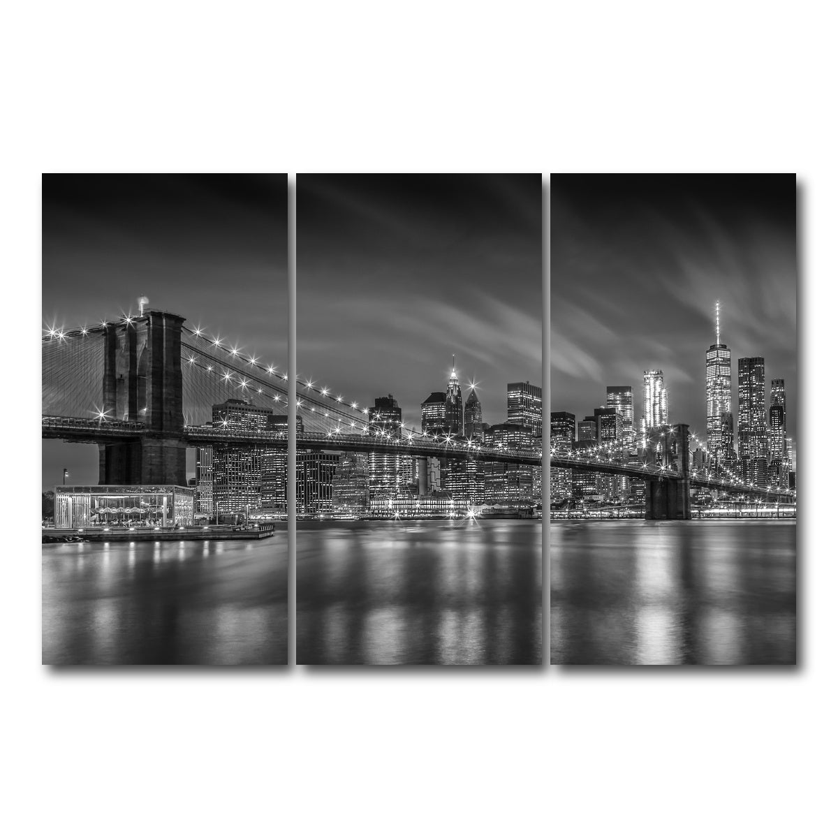 AUTO-MOCKUP WHITE | BROOKLYN BRIDGE Monochrome | 3 Piece | Gallery Wrap Canvas | group=12x24