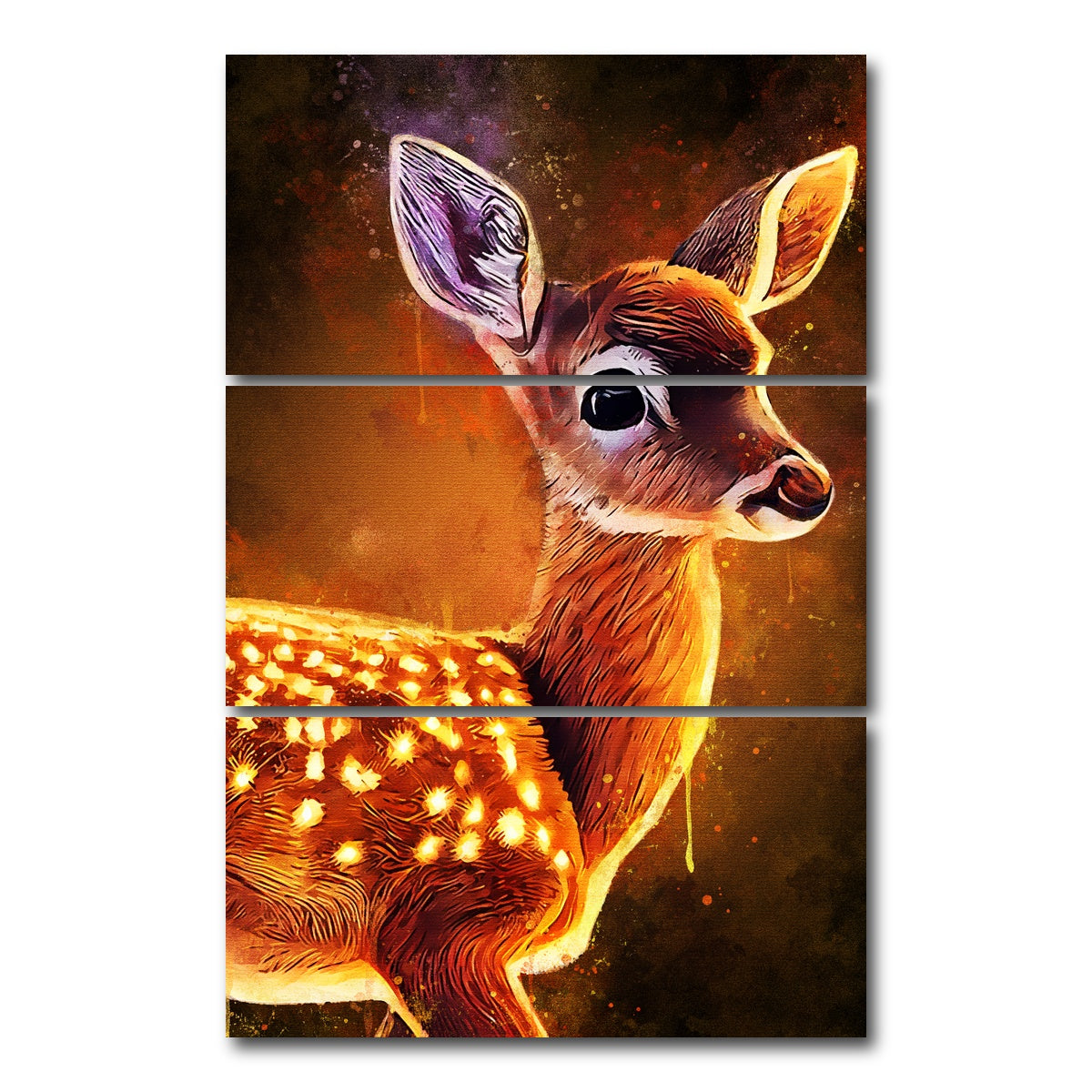 AUTO-MOCKUP WHITE | Baby Fawn Painting | 3 Piece | Gallery Wrap Canvas | group=12x24_stacked