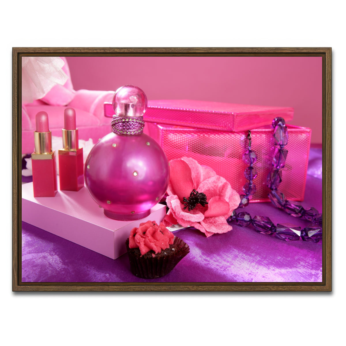 AUTO-MOCKUP WHITE | Barbie style makeup vanity | 1 Piece | Walnut Framed Canvas | group=4x3