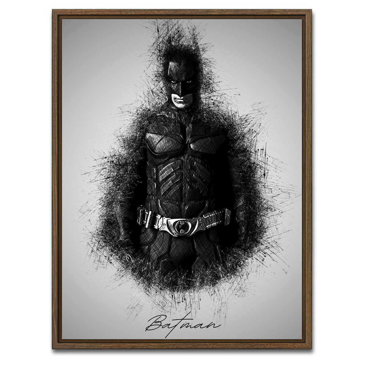 AUTO-MOCKUP WHITE | Batman Sketch | 1 Piece | Walnut Framed Canvas | group=3x4