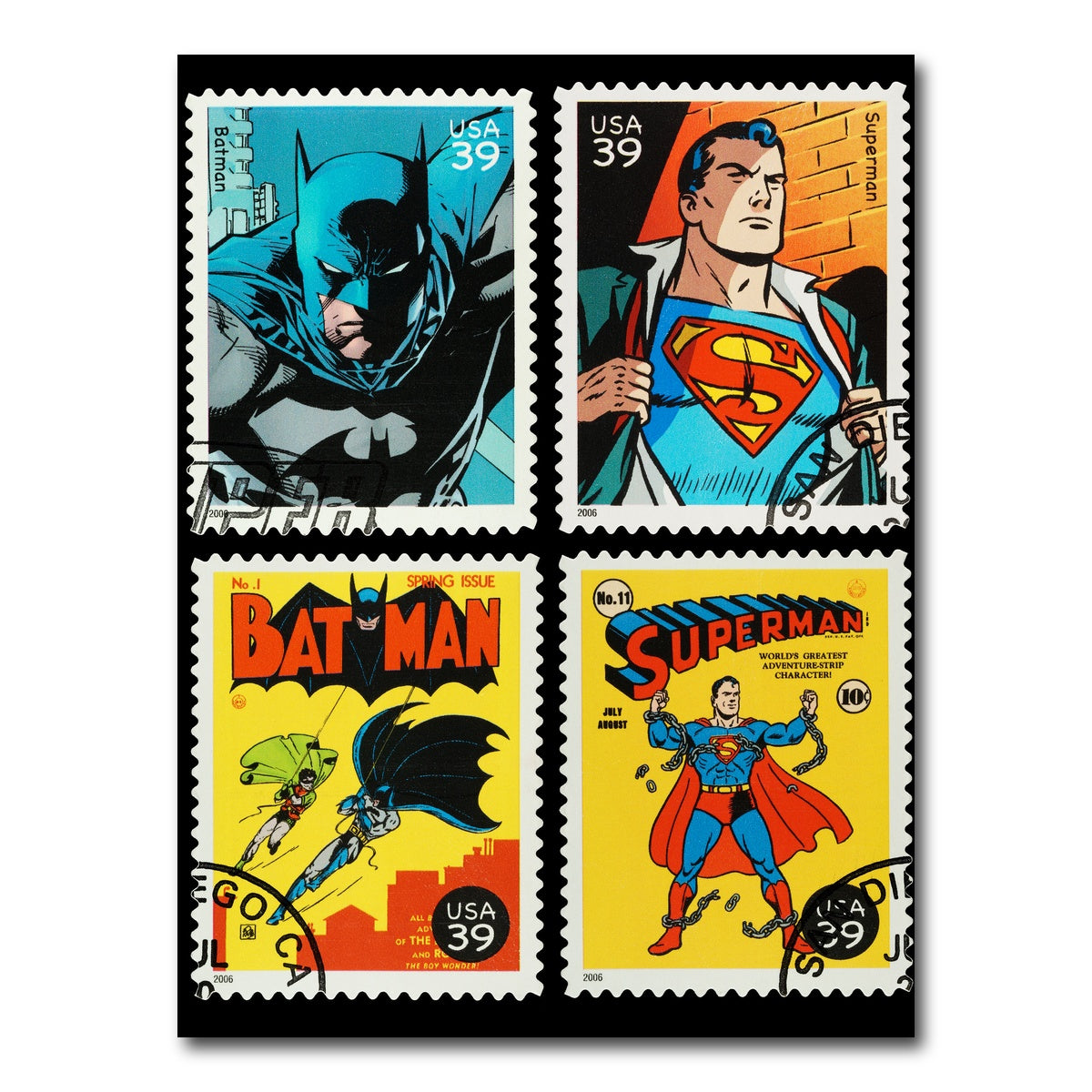 AUTO-MOCKUP WHITE | Batman and Superman Postage Stamps | 1 Piece | Gallery Wrap Canvas | group=3x4