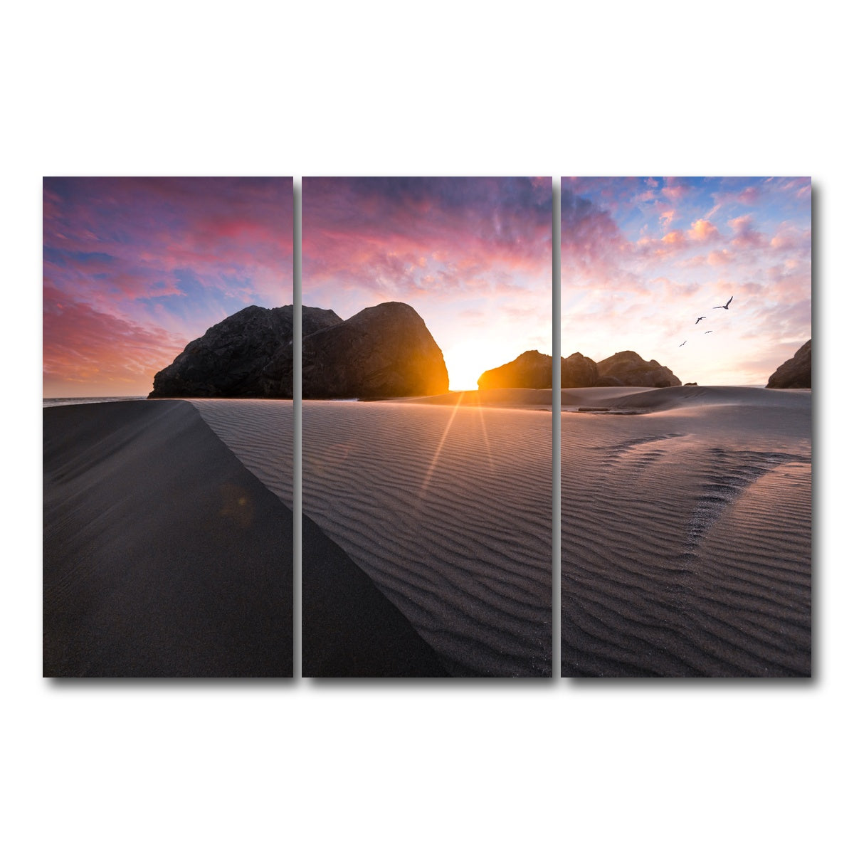 AUTO-MOCKUP WHITE | Beach Sunset | 3 Piece | Gallery Wrap Canvas | group=12x24