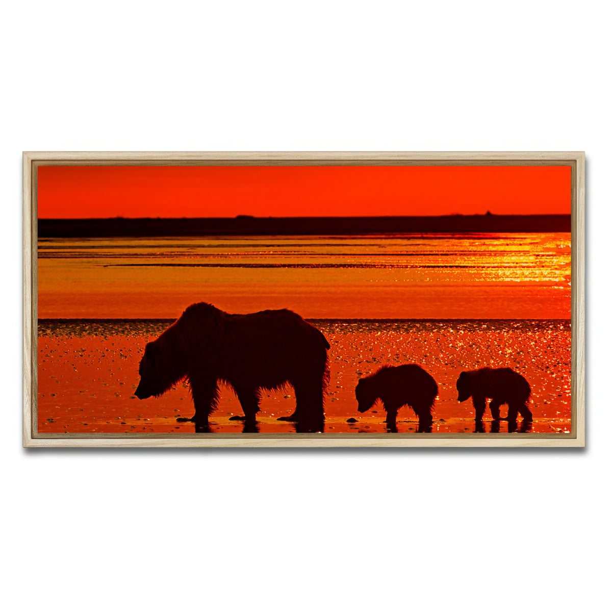 AUTO-MOCKUP WHITE | Bear & Her Cubs Wall Art | 1 Piece | Natural Frame | group=2x1
