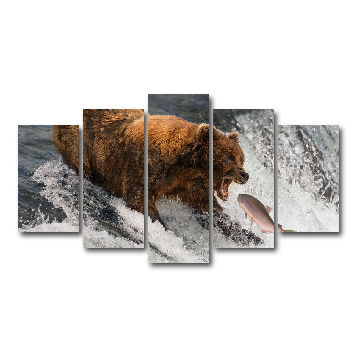 AUTO-MOCKUP WHITE | Bear catching Salmon | 5 Piece | Gallery Wrap Canvas | group=5_normal