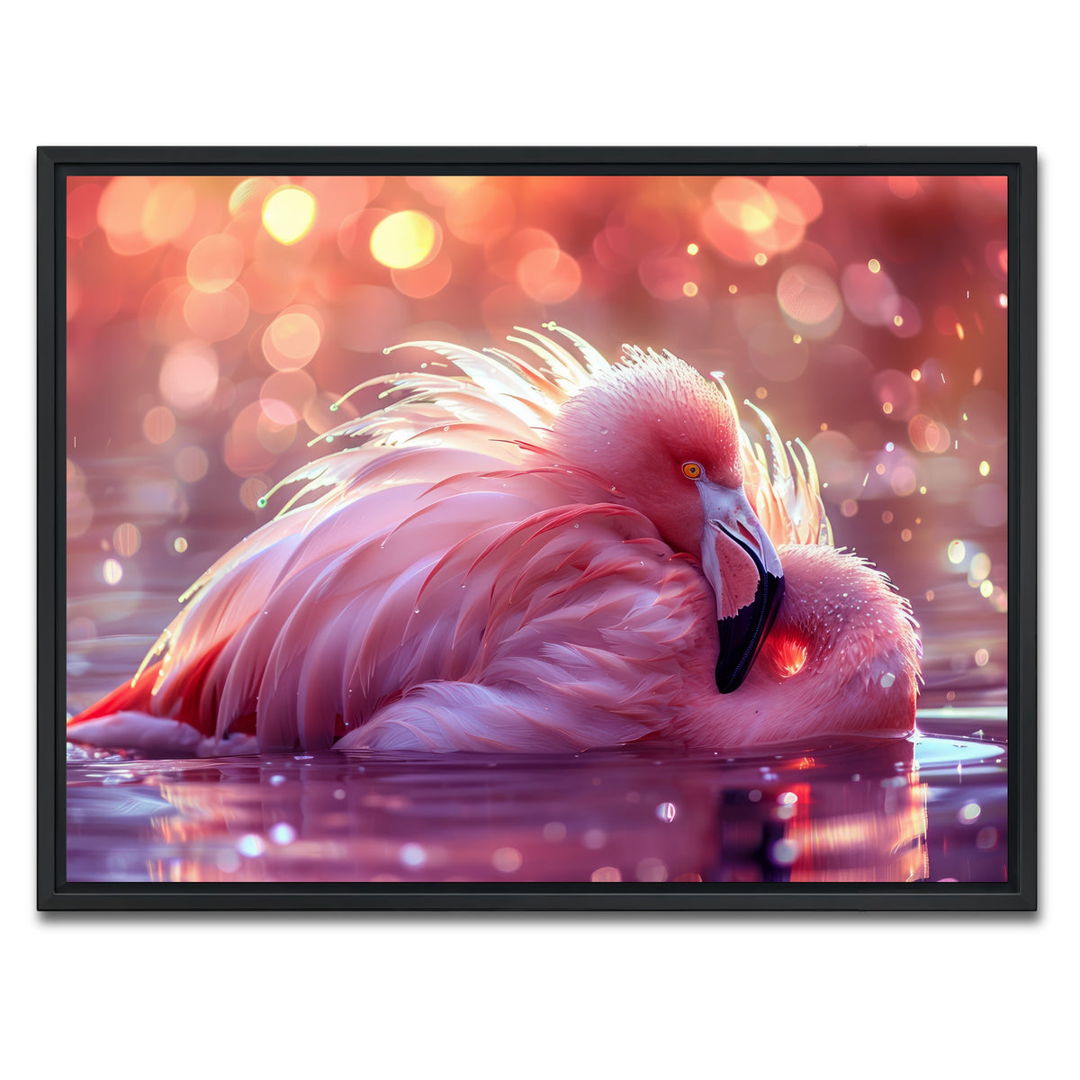 AUTO-MOCKUP WHITE | Beautiful Pink Flamingo | 1 Piece | Black Framed Canvas | group=4x3