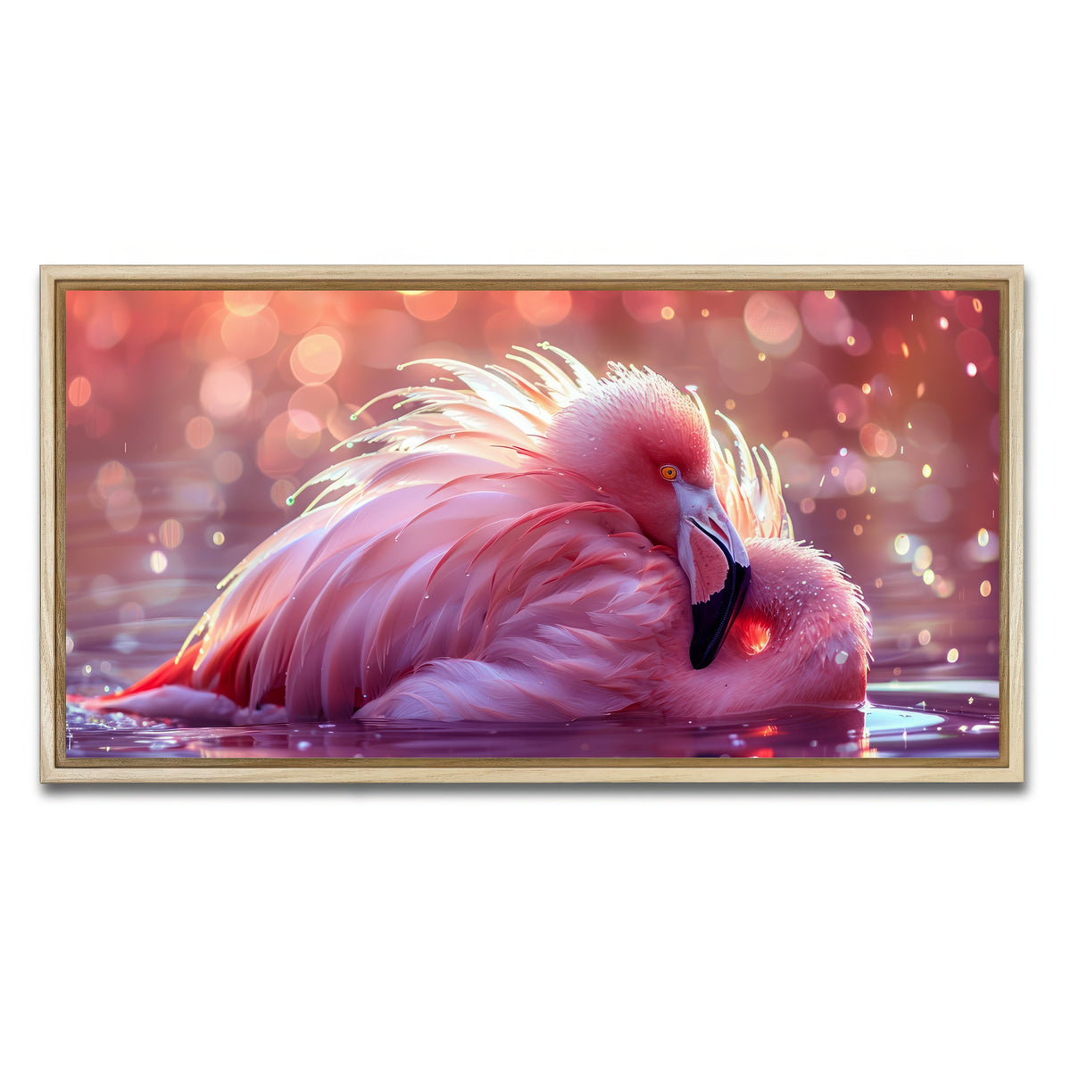 AUTO-MOCKUP WHITE | Beautiful Pink Flamingo | 1 Piece | Natural Framed Canvas | group=2x1