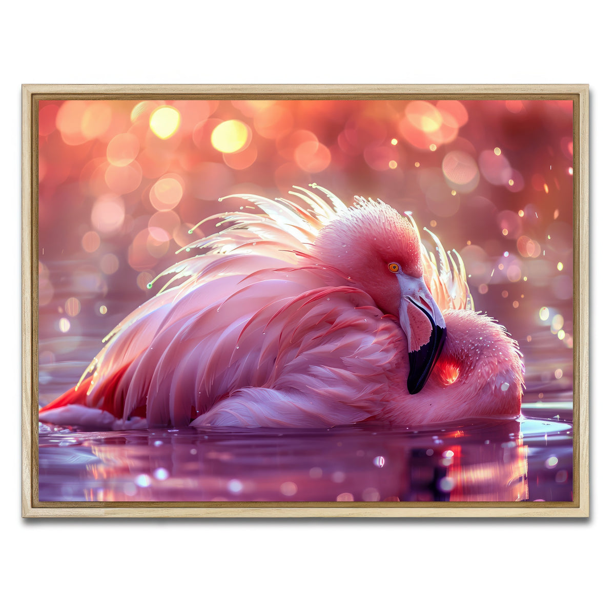 AUTO-MOCKUP WHITE | Beautiful Pink Flamingo | 1 Piece | Natural Framed Canvas | group=4x3