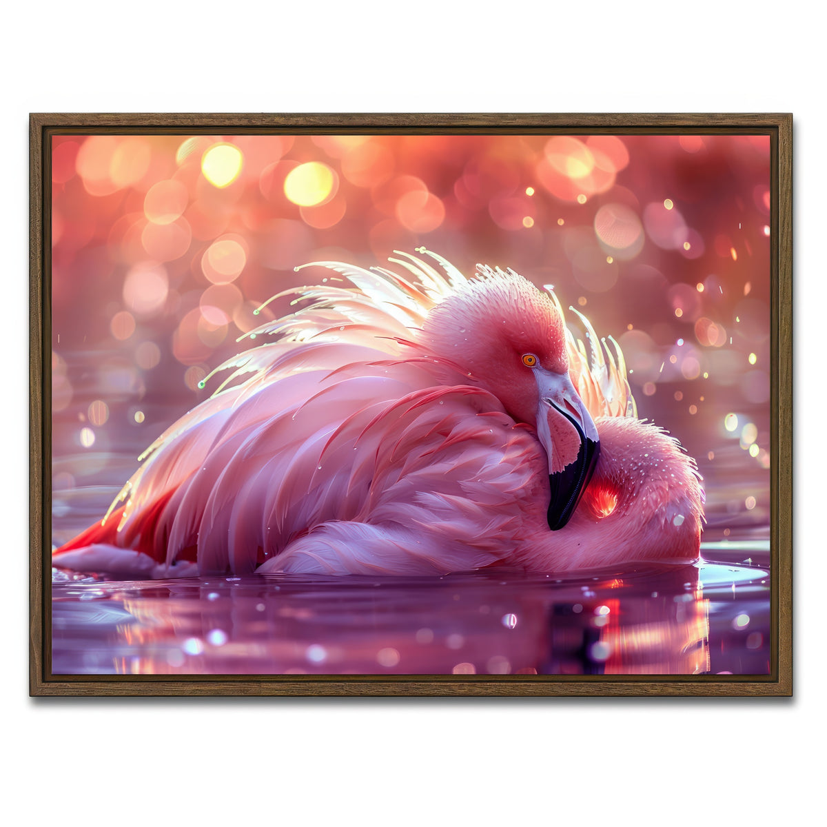 AUTO-MOCKUP WHITE | Beautiful Pink Flamingo | 1 Piece | Walnut Framed Canvas | group=4x3
