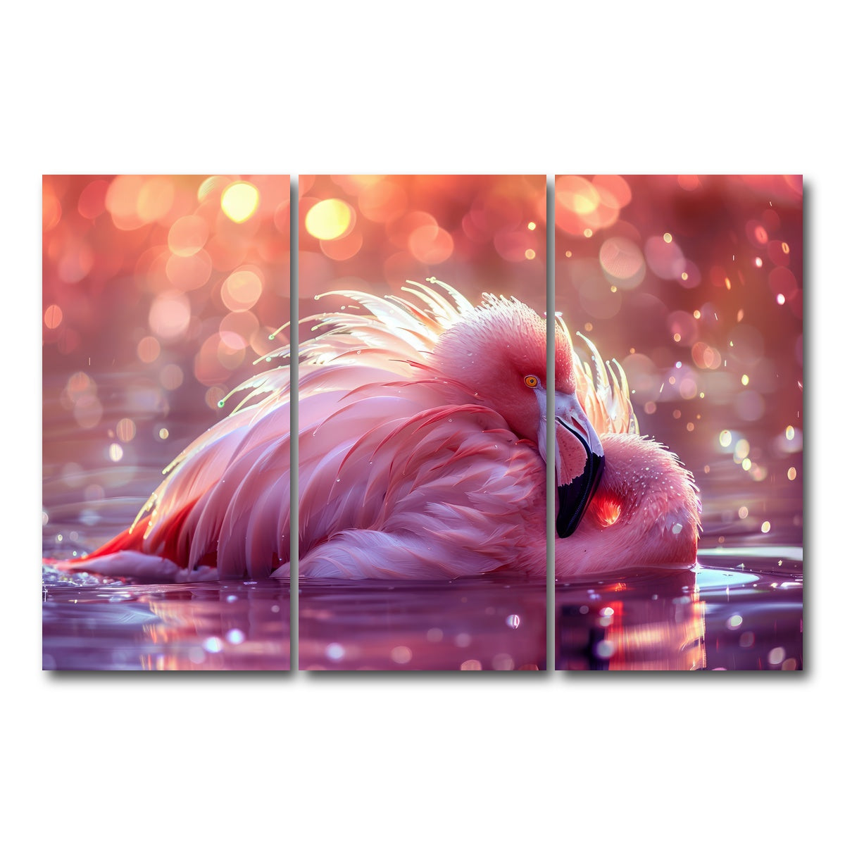 AUTO-MOCKUP WHITE | Beautiful Pink Flamingo | 3 Piece | Gallery Wrap Canvas | group=12x24