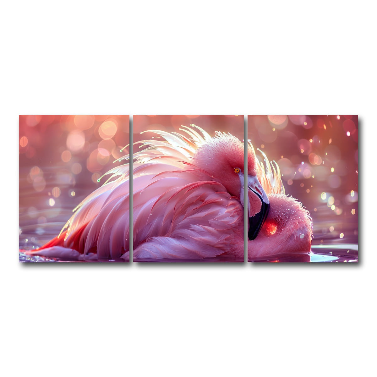 AUTO-MOCKUP WHITE | Beautiful Pink Flamingo | 3 Piece | Gallery Wrap Canvas | group=18x24
