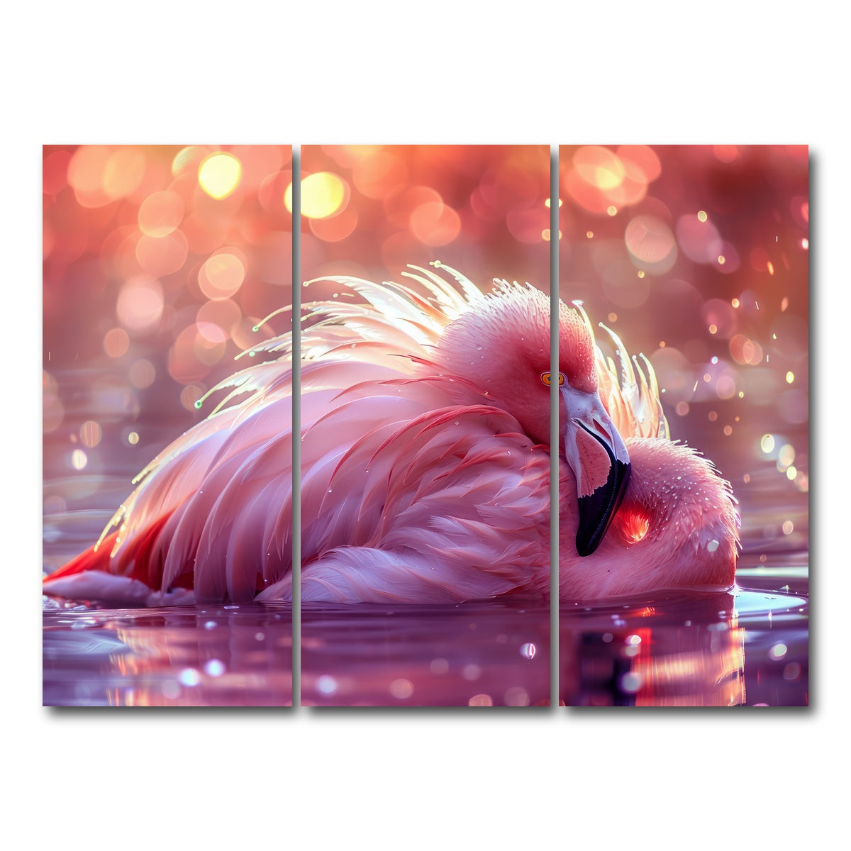 AUTO-MOCKUP WHITE | Beautiful Pink Flamingo | 3 Piece | Gallery Wrap Canvas | group=8x18