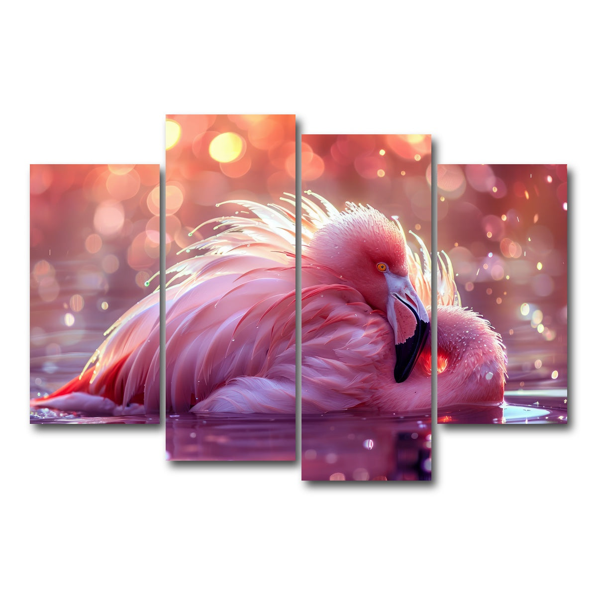 AUTO-MOCKUP WHITE | Beautiful Pink Flamingo | 4 Piece | Gallery Wrap Canvas | group=4_short