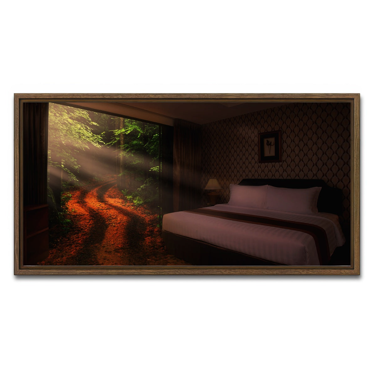 AUTO-MOCKUP WHITE | Bedroom in the Forest | 1 Piece | Walnut Framed Canvas | group=2x1