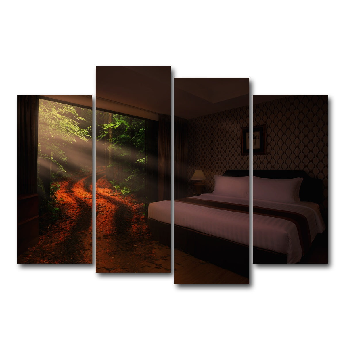 AUTO-MOCKUP WHITE | Bedroom in the Forest | 4 Piece | Gallery Wrap Canvas | group=4_normal